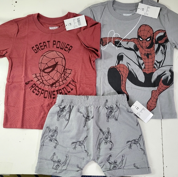 New! Toddler Boys' 3pc Marvel Spiderman Top & Bottom Set Bundle - Grey/Red 3T - Picture 2 of 4